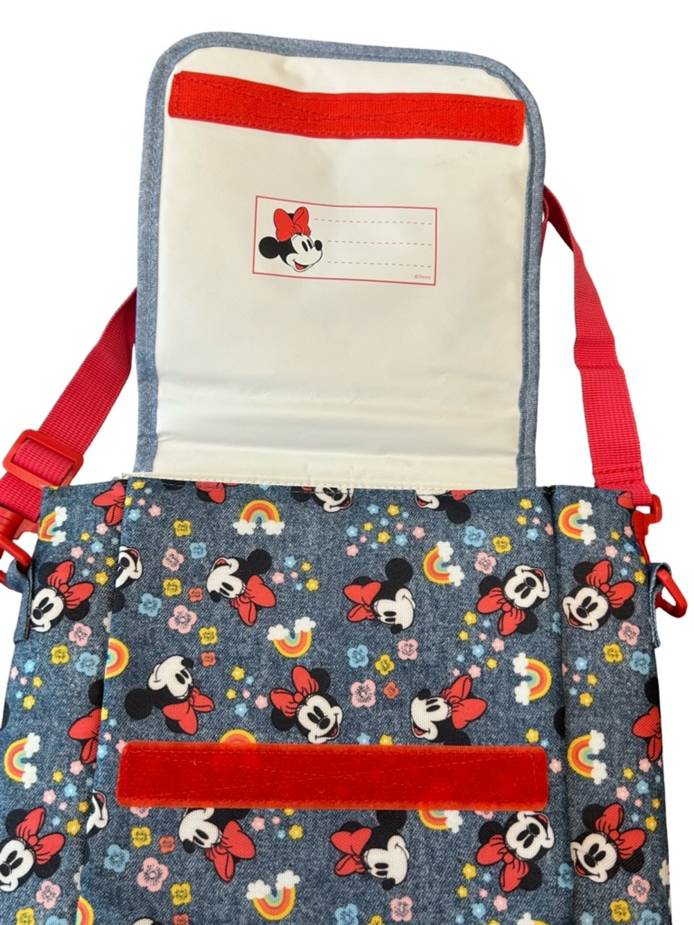 Disney Minnie Mouse print, denim & red bow removable strap insulated lunch bag - Picture 5 of 8